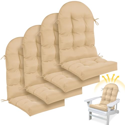 Image of Geelin 4 Pcs Outdoor Patio Chair Cushion Thick High Back Adirondack Chair Cushion Tufted Weather & Fade Resistant Anti-Slip Outside Rocking Chairs Pads with Ties 44 x 19 x 4 Inch (Beige)