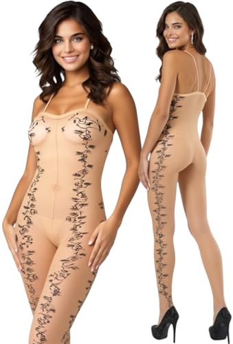 Image of ToBeInStyle Women's Assorted Bodystocking Sheer Opaque or Fishnet Crotchless Lingerie Bodysuit