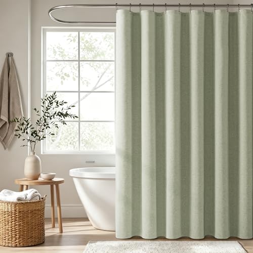 Woaboy Rideau Douche 240x200 cm, Texture Lin, Anti Moisissure, Imperméable, avec 16 Crochets Métalliques, Rideau de Douche Lourds en Polyester de Luxe pour...