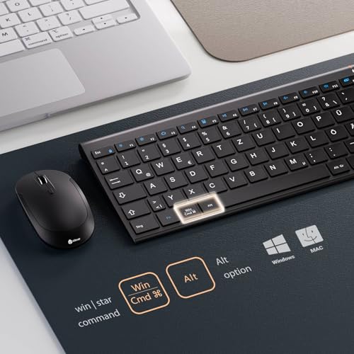 iClever |4G Wireless Tastatur Maus Set, Kabellos, Aluminium Slim Design, QWERTZ Layout (Deutsch), für Desktop/PC/Compute