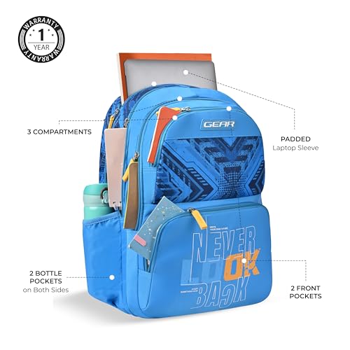 Image of Gear Vagabond 19 inch /24L Large Water Resistant School Bag /Casual Backpack /Daypack /Laptop Bag for Boys /Girls (Blue - Blue)