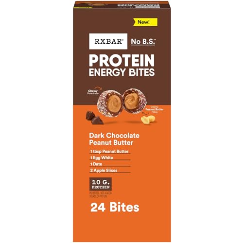 Image of RXBAR Protein Energy Bites, 8g Protein, Gluten Free Energy Snacks, Protein Snacks, Dark Chocolate Peanut Butter, 21.1oz Box, 24 Count (Pack of 6)