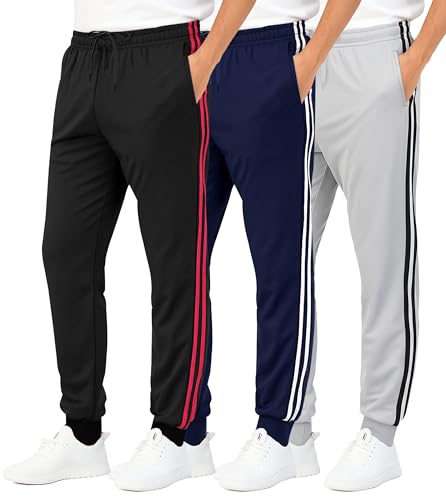 Image of Real Essentials 3 Pack: Boys' Athletic Jogger Sweatpants - Kids Teens Youth Active Sports Pants with Pockets (Sizes 5-18)