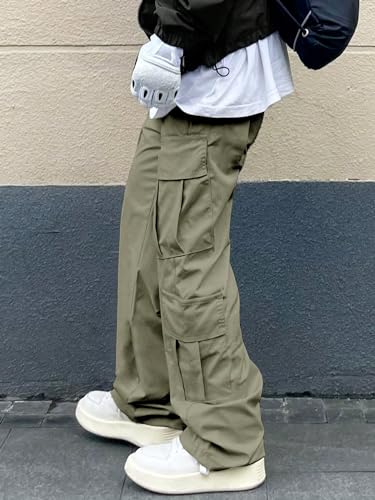 WDIRARA Men's Drawstring High Waist Streetwear Cargo Pants with Pockets3