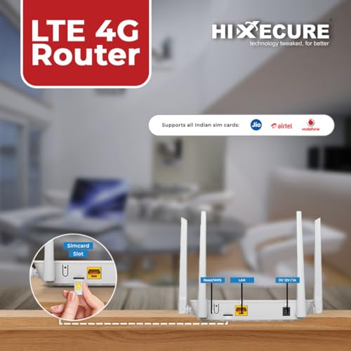 Image of Hixecure 4G LTE SIM Router, Up to 150 Mbps Speed, Supports All Network SIM Cards, 2.4GHz WiFi with Ethernet Port, Plug and Play Internet Router for Home and Office
