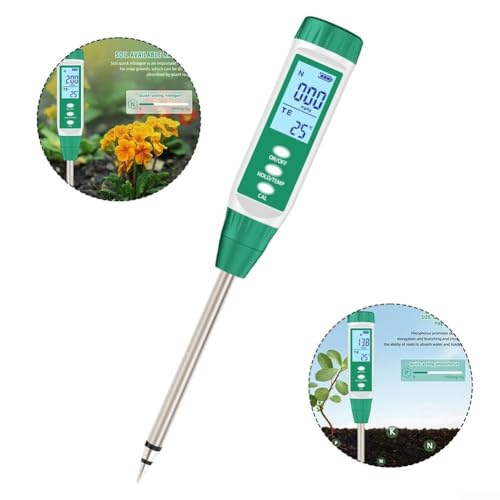 Probador digital NPK de suelo, analizador de nitrógeno y fósforo y potasio con retroiluminación LCD y sensor de temperatura para monitoreo preciso de la salud de las plantas de jardinería y
