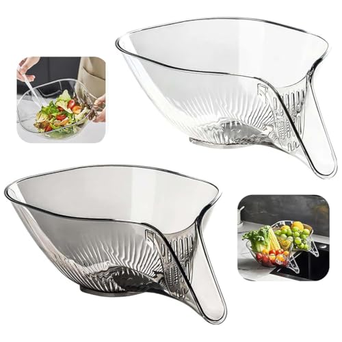 Aililong 2 Stück Abtropfkorb-Trichter, Multifunktionale Abtropfschale und Abflusskorb für Spülbecken, Küchenutensilien mit Trichter zum Waschen von Gemüse und Obst, transparent und grau