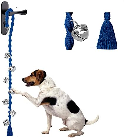 GINIDEAR Dog Doorbells for Potty Training, Handmade Hanging Dog Bell for Door Knob for Puppies to Ring to Go Outside, Macrame Dog Doorbell Gift. Blue