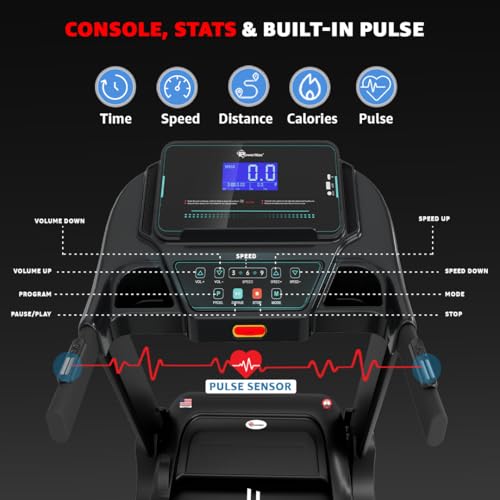Image of PowerMax Fitness TDM-98 4HP Foldable Motorized Manual Incline Treadmill for Home Use, 110kg Max User, Max Speed-10kmph, Preset programs, Heart Rate Sensors, AUX, Speaker, USB, LED Display,Black