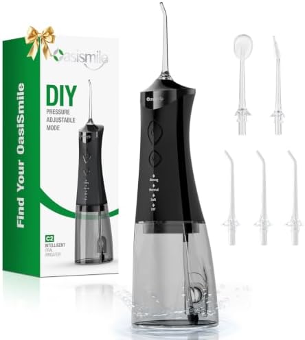 OasiSmile C2 Water Flossers for Teeth, Oral Irrigator with DIY Pressure | 350ML Larger Tank, 5 Jet Tips, 4 Modes, Cordless Electric Water Dental Pick for Braces, Sensitive Gums, IPX7 for Home Travel