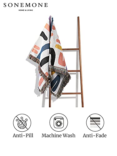Sonemone Rainbow Curves Woven Throw Blanket Casual Blankets With Tassel Knitted Throws Cover For Couch Chair Sofa Bed Outdoor Beach Travel 50"X60", Multicolor #TOP2