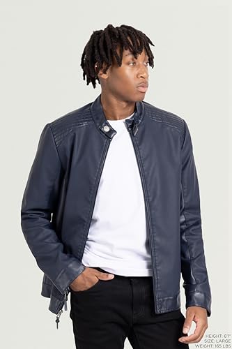 Image of X-Ray Men's Slim Fit Faux-Leather Moto Jacket with Removable Hood