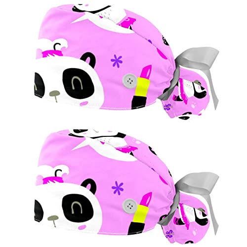 Chapeaux de travail bouffants JDEZ à motif pandas rose pour hommes et femmes