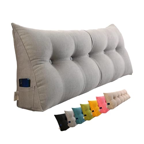 Almohadas de lectura para cabecero, cómoda almohada lumbar, almohada triangular de cuña para sentarse en el sofá cama, almohada grande para dormitorio, sofá tatami (gris, 150 cm)