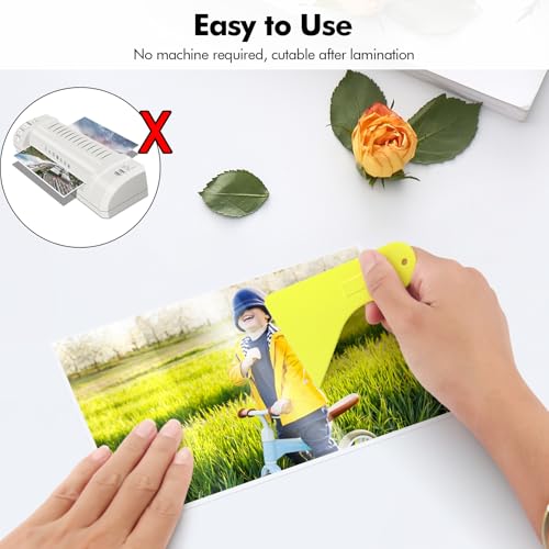 Poeland 50 Stück selbstklebende Laminierblätter, jedes Blatt für eine Seite, 10,2 x 15,2 cm, selbstklebende transparente Laminatfolie mit Schaber, keine Maschinenlaminatblätter für Karten, Fotos