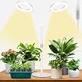 LBW Halo Plant Grow Lights, Dual-Head Desk Grow Light for Indoor Plants, 72x2 LEDs Full Spectrum Grow Lamp with 4/8/12H Auto Timer, 4-Level Brightness, Flexible Gooseneck, Height Adjustable, White