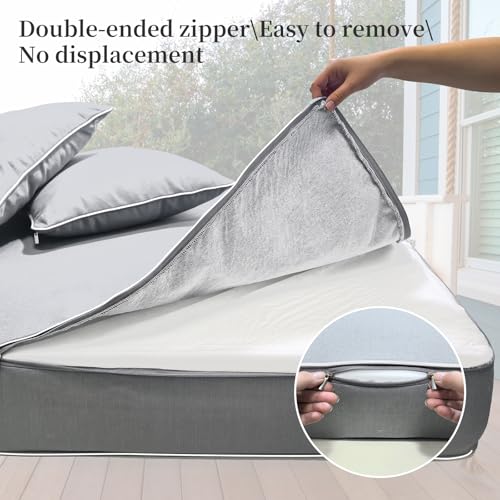 Image of Outdoor Daybed Cushion Cover Twin, Twin Size Outdoor Daybed Mattress Bolster Pillow Fitted Sheet Cover (75 * 39 * 6in, Light Grey)