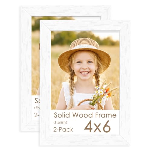 Image of 4x6 Picture Frame Set of 2, Solid Wood Frames, White Woodgrain