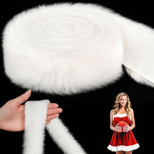 Fur Fabric About 2 White Fur Trim Xmas Faux Fur Ribbon for Christmas Tree Decor Craft Costume Wreath (3 Yards)
