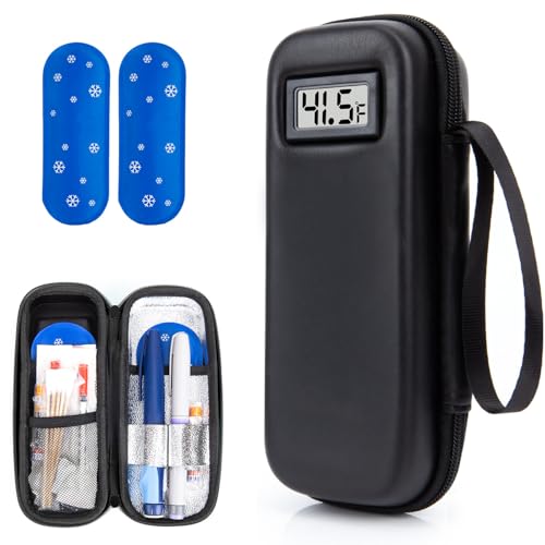 WIBOND Estojo de viagem refrigerador de insulina com visor de temperatura, aprovado pela Tsa, estojo de viagem de medicamentos refrigerado com 2 pacotes de gelo, caneta de insulina e outros