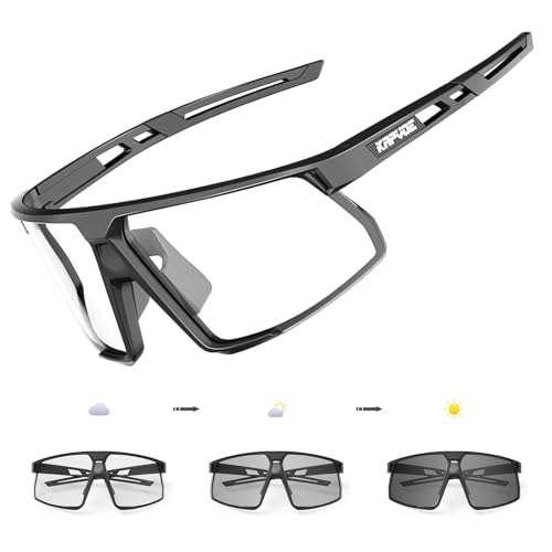 KAPVOE Photochromatische Selbsttönend Fahrradbrille Herren Damen UV400 Schutz Klar Sportsonnenbrille TR90 Rahmen Sonnenbrille für Sport Radfahren MTB Radbrille Fahren Sportbrille Baseball Laufen 01