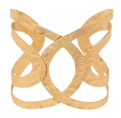Touchstone NEW Indian Bollywood Handcrafted Hammered Dramatic Look Fabulous Light Weight 2 Inches Broad Oval Shape Designer Jewelry Free Size Cuff Bracelet In Gold Tone For Women.