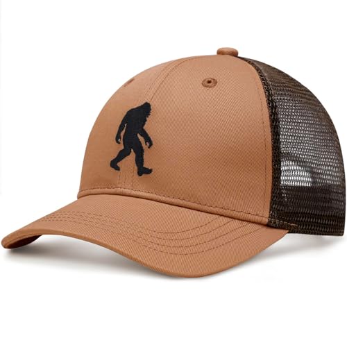 Pnkvnlo Mesh Bigfoot Hat Leather Cap for Men- Great Snapback Closure Sasquatch Hat for Hunting & Hiking