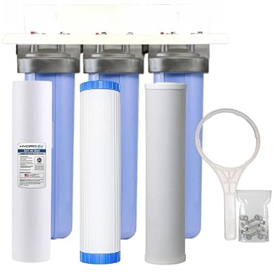 20-inch 3 Stage High Flow Whole House Filter for Low pH Acidic Water, Chlorine, Chemicals, Pesticides, Tastes and Odor Removal; Wide Range of Filtration and Neutralizing Water for Wells