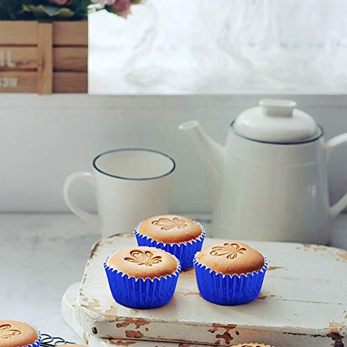 Image of Blue Foil Cupcake Liners,GOLF 100 Pack Metallic Baking Cups Standard Size