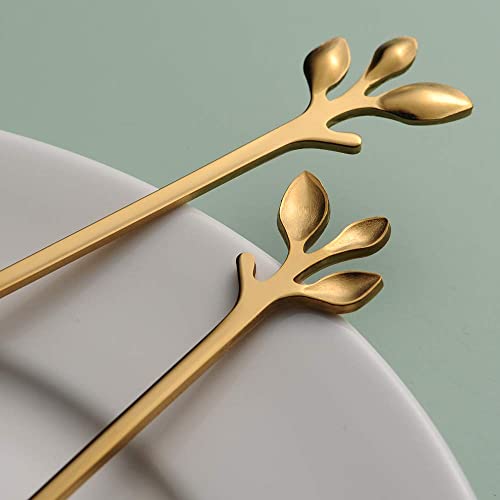 Ansaw Small 6.5-Inch Leaf Coffee Spoon Set, 12 Pcs Gold Stainless Steel Teaspoons #TOP6