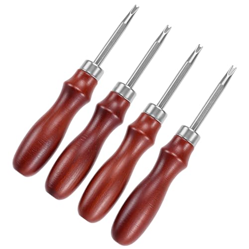QWORK Leather Edge Bevelers Set, 4pc High Carbon Steel Edge Skiving Tools with Wood Handles, 0.8mm 1mm 1.2mm 1.4mm Leather Craft Keen Edge Cutting - Image 3