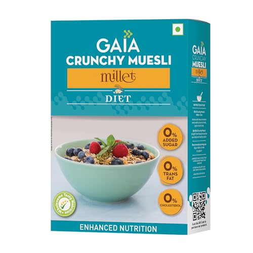 Image of Gaia Crunchy Millet Muesli | High on Proteins | Low on Cholesterol | No Trans-Fat | Sugar Free | No Preservatives | Abundance of Antioxidants? Diet 400 Gm