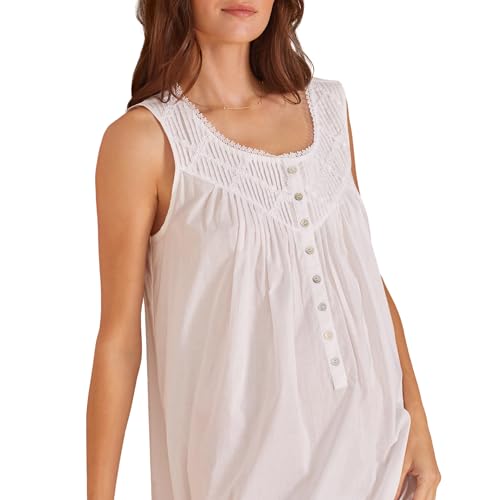 Image of Eileen West Sleepwear & Loungewear for Women - Poetic Woven Lawn Collection - 100% Cotton Lightweight Sleeveless Nightgown