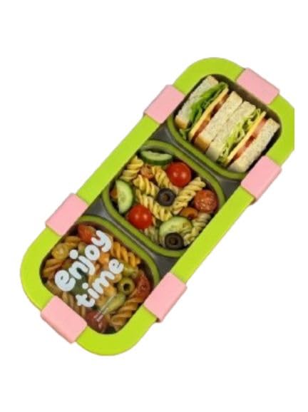 Image of Homeoculture Stainless Steel Kids Lunch Box 2 Compartment 500ml | Pink Astronaut Cartoon Tiffin Box with Spoon & Fork | Leakproof BPA-Free Food Container for Boys & Girls School Use (Enjoytimepink)