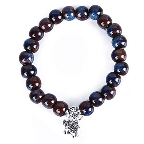 Pinhan - Pulsera elástica con cuentas de cerámica esmaltada bohemia, diseño de elefante hecho a mano para mujeres y mujeres