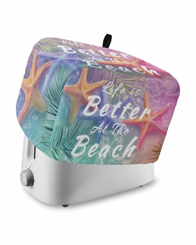Summer Beach Starfish Toaster Cover 2 Slice, Vintage Romantic Palm Leaves Dustproof Bread Machine Oven Cover with Storage Pockets, Fits Most Kitchen Toasters Protector
