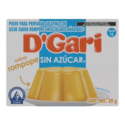 La mejor comparación de Azúcar y leche del mes. 40 D'Gari Light Polvo para preparar gelatina con leche, baja en calorías sabor rompope 20 g
