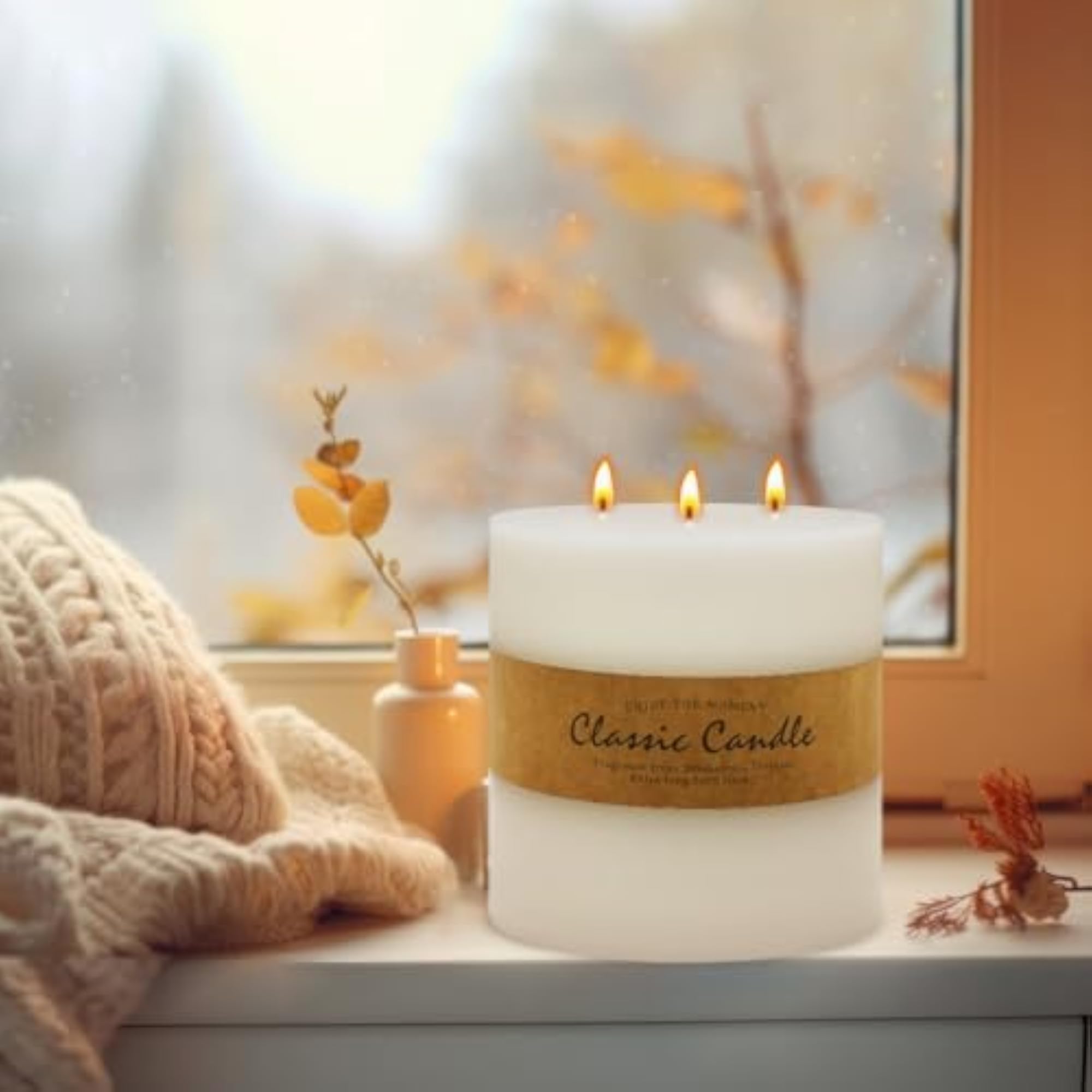 Large 3-Wick Ivory Pillar Candle