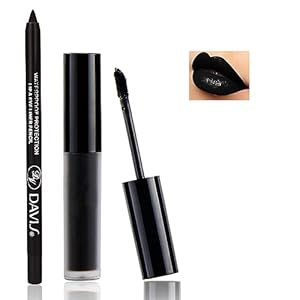 QIUFSSE Black Matte Lipstick and Lip Liner Pencil Set Black Liquid Lipstick Lip Gloss Set Smudge Proof Long-lasting Velvet Lip Stain Suitable for Halloween Goth Cosplay Makeup Non-stick Cup Non-fading Black Lip Makeup