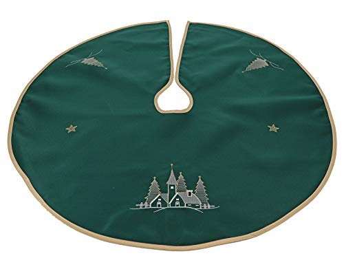 heimtexland ® Weihnachtsbaumdecke Rund 90 cm Bestickt Grün Gold Christbaum Decke Typ618 Cover