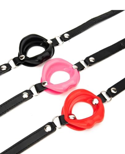 Image of Leather Restraints Ball Mouth Plug Silicone Bondage Ball Gag Open Mouth Gag Ball Gag Black Lips BDSM Toys Adjustable Strap Adult Toys Silicone Restraint Slave SM Game for Lover Couple(BO1)