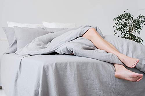 My Linen Home Bettlaken aus 100% Stonewashed Leinen Hellgrau, 200x260cm I Hypoallergen, Temperaturregulierend, Atmungsaktiv I Sanft, weich selbst zur empfindlichsten Haut I Für alle Jahreszeiten