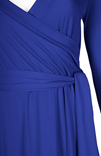 Image of Women's 3 /4 Sleeve Deep V-Neck Maxi Faux Wrap Solid Plus Size Dress