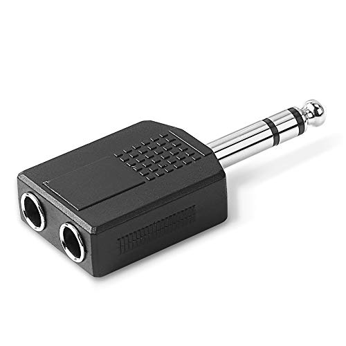 Jelanry 1/4" 6.35mm Stereo Plug Male to Dual 1/4" 6.35mm Jack Female Splitter Adapter, Dual 6.5mm Jack TRS Adapter Audio Y Cable Splitter for Headphone, Microphone, Amplifier TAA Compliant Black