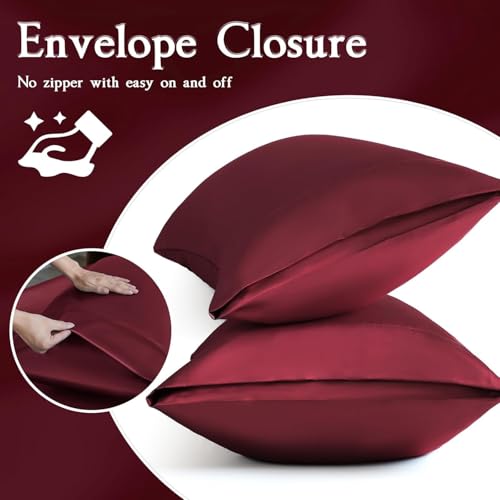 Image of Craftelio Satin Pillow Covers Set of 2 with 3 Free Random Color Hair Scrunchies - Anti-Frizz, Skin-Friendly, Soft & Durable Pillowcase Set for All Hair Types (Burgundy)