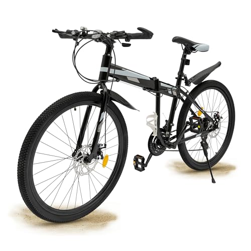Ealtqund 26 Zoll Mountainbike Faltbares Bergsteiger Fahrrad,21-Gang-Schaltung Fahrrad Herren Damen, Kohlenstoffreicher Stahlrahmen, Doppelscheibenbremse für Pendeln und Offroad-Abenteuer