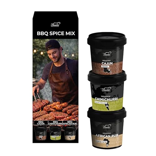 Coffret Épices BBQ – Coffret de 3 Mélanges Gourmet Cajun, Chimichurri & African Rub – Épices et Marinades pour Viande, Poulet, Poisson et Légumes –...