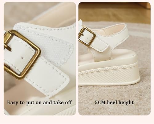 Women's Leather Platform Closed Toe Mule Backless Sandals Casual Round Toe Hollow Out Walking Sandals4