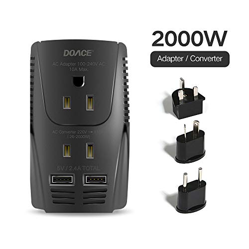 DOACE Universal Travel Adapter with 3 AC Outlets, 10A Worldwide All in One