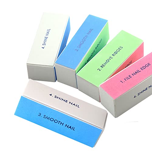 Nail Buffer Block, 4 Way Nail Art Shiner 4 Step Buffing – File, Remove,Smooth,Shine – Mini Natural Nail Polisher Sanding File Block for Professional Manicure Nail Care DIY or Nail Salon Pack of 5pcs